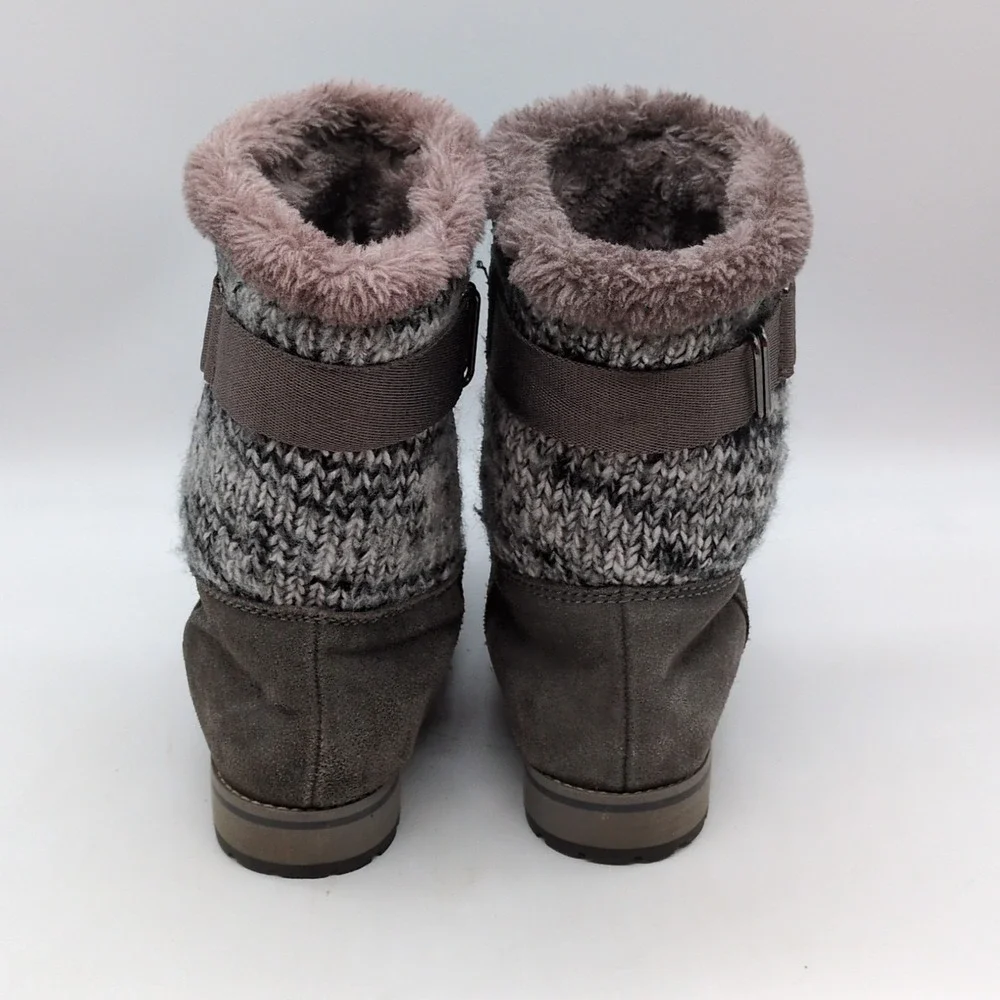 White Mountain Boots Womens Polarair Gray 7 Suede‎ Winter Shoes Fur Trim Pull On